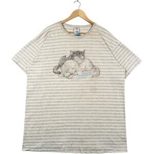 Vintage Kitty And Dog Sleeping Tee XXL